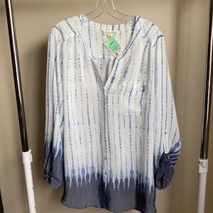 Indigo Rose 3/4 sleeve blouse 3X